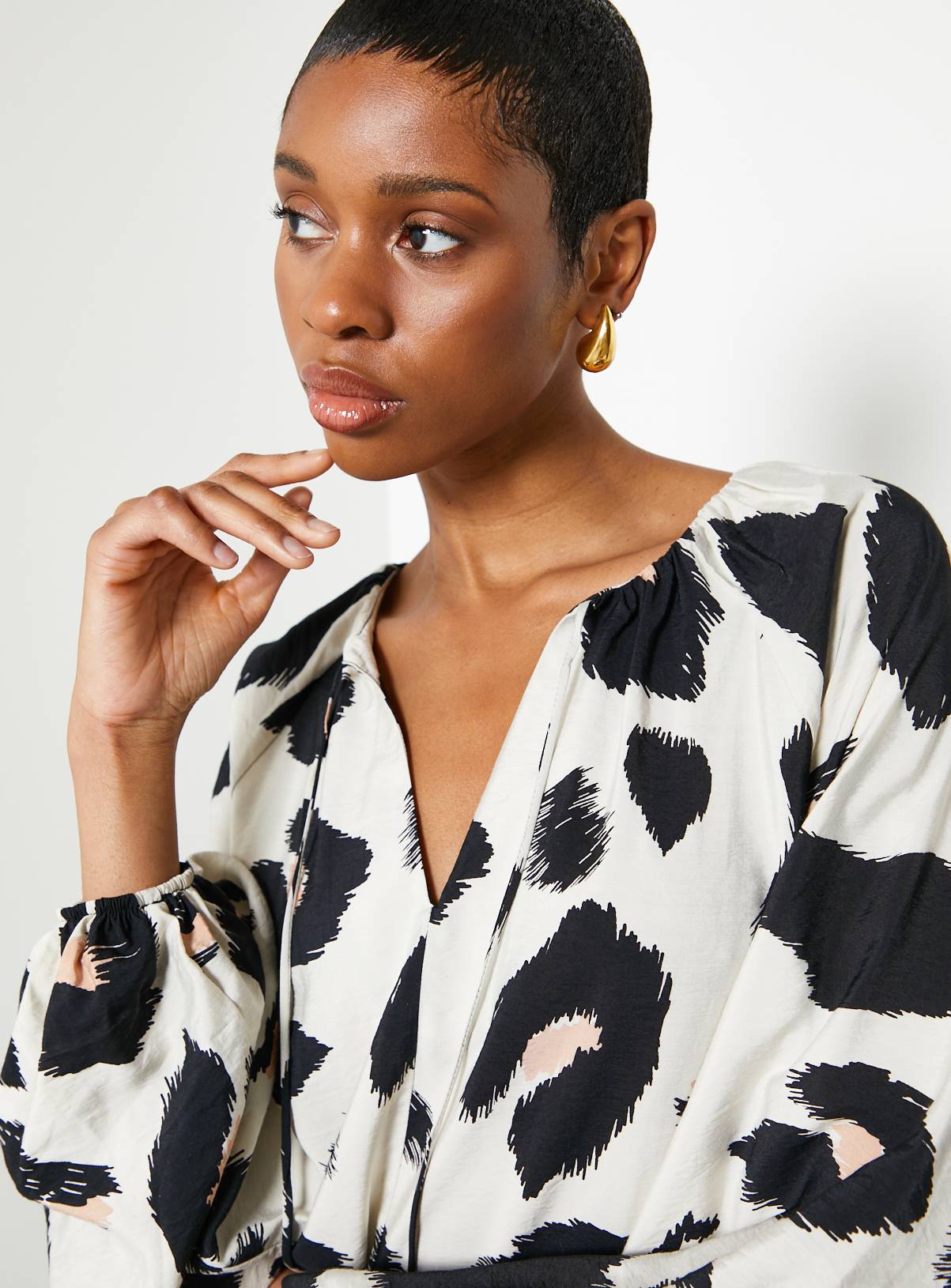 For All the Love Printed Tie Neck Volume Blouse 22 - Image 3